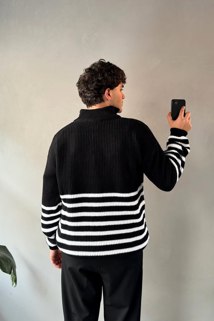 Half Zip Yarım Balıkçı Çizgili Kazak