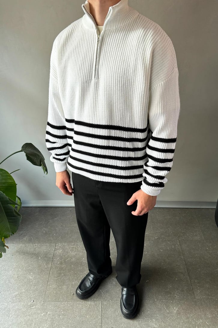 Half Zip Yarım Balıkçı Çizgili Kazak