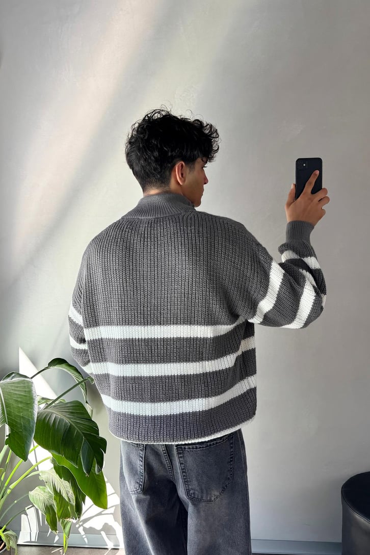 Half Zip Yarım Balıkçı Çizgili Kazak