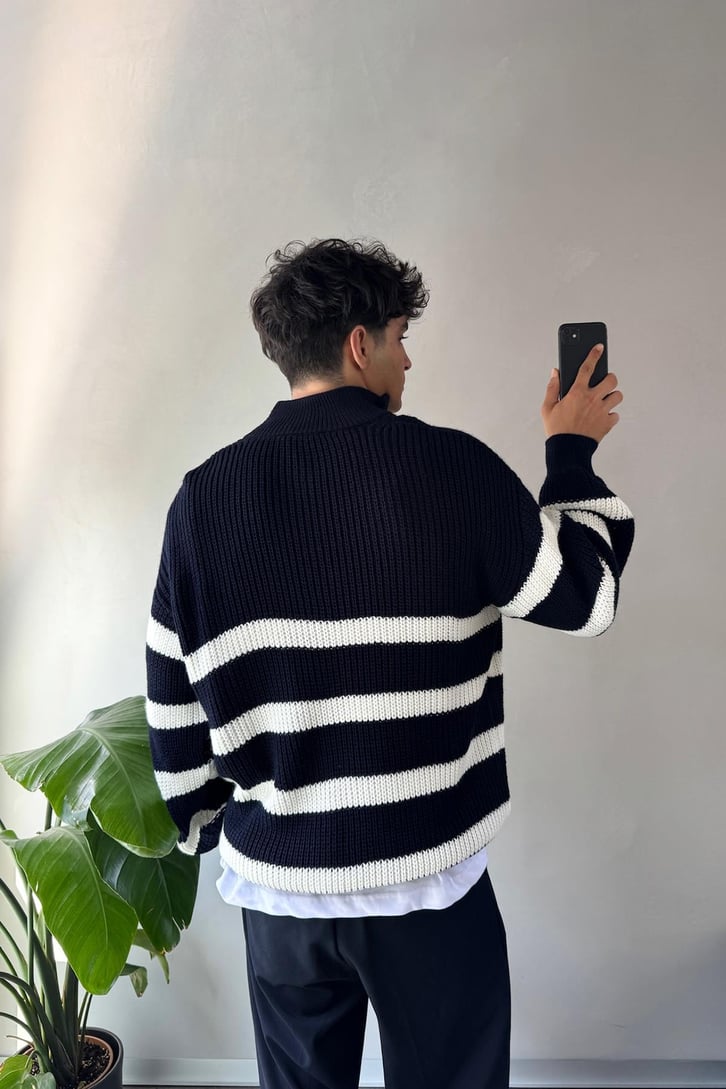 Half Zip Yarım Balıkçı Çizgili Kazak