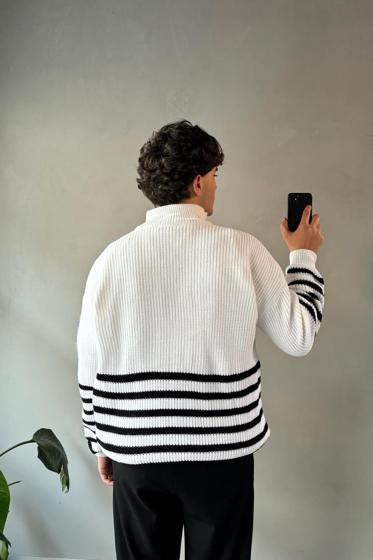 Half Zip Yarım Balıkçı Çizgili Kazak