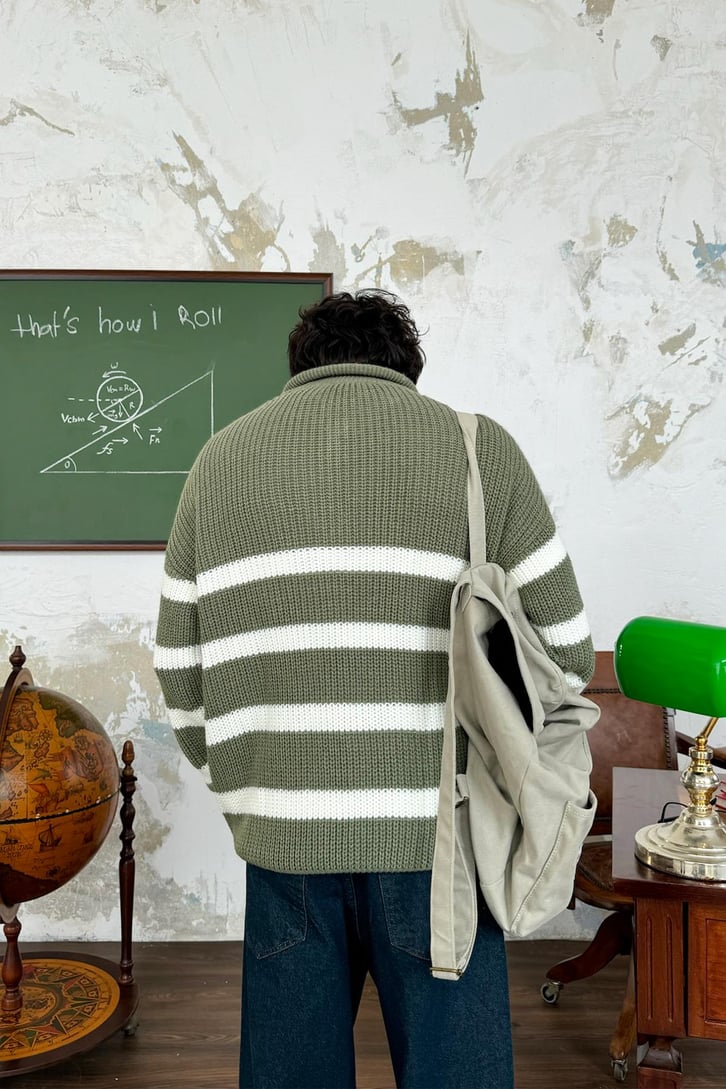 Half Zip Yarım Balıkçı Çizgili Kazak