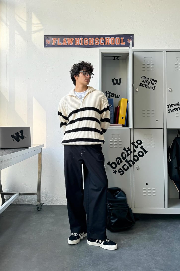 Half Zip Yarım Balıkçı Çizgili Kazak