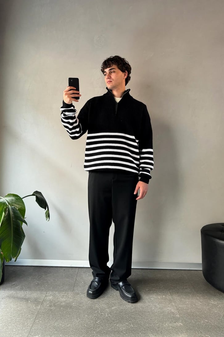 Half Zip Yarım Balıkçı Çizgili Kazak