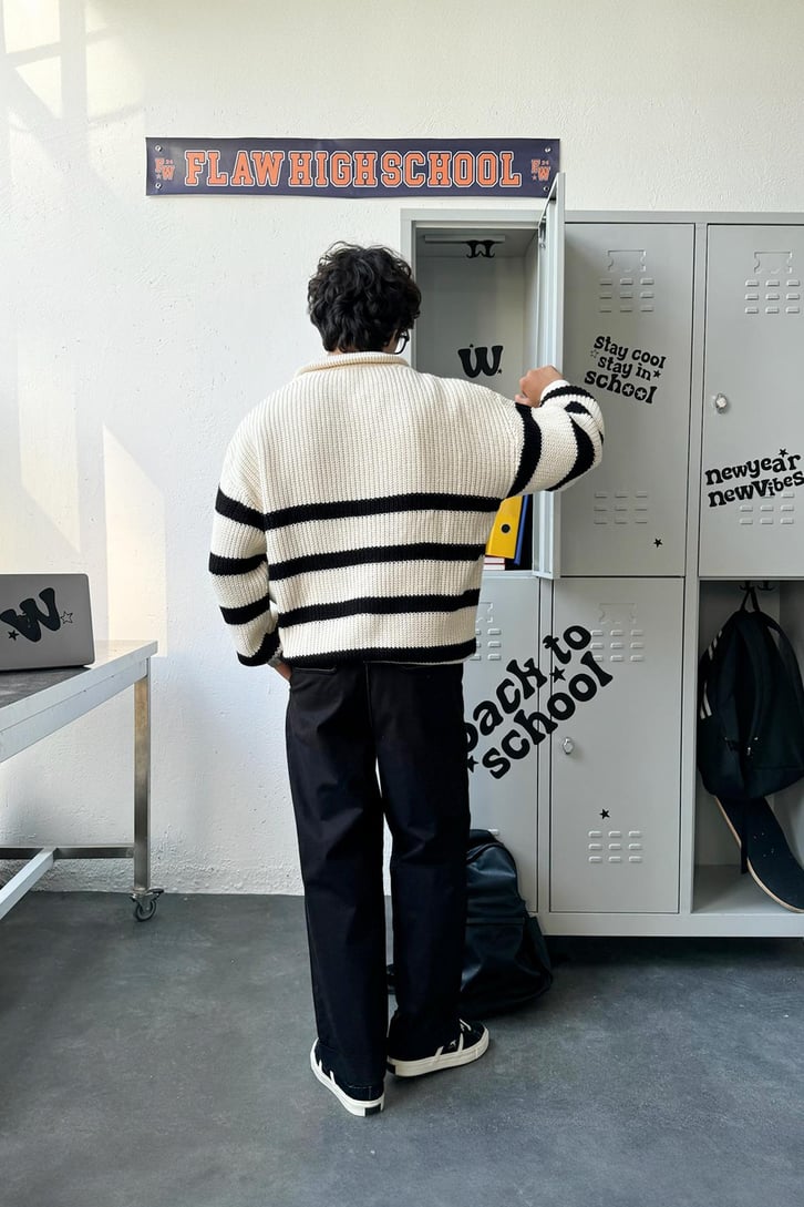 Half Zip Yarım Balıkçı Çizgili Kazak