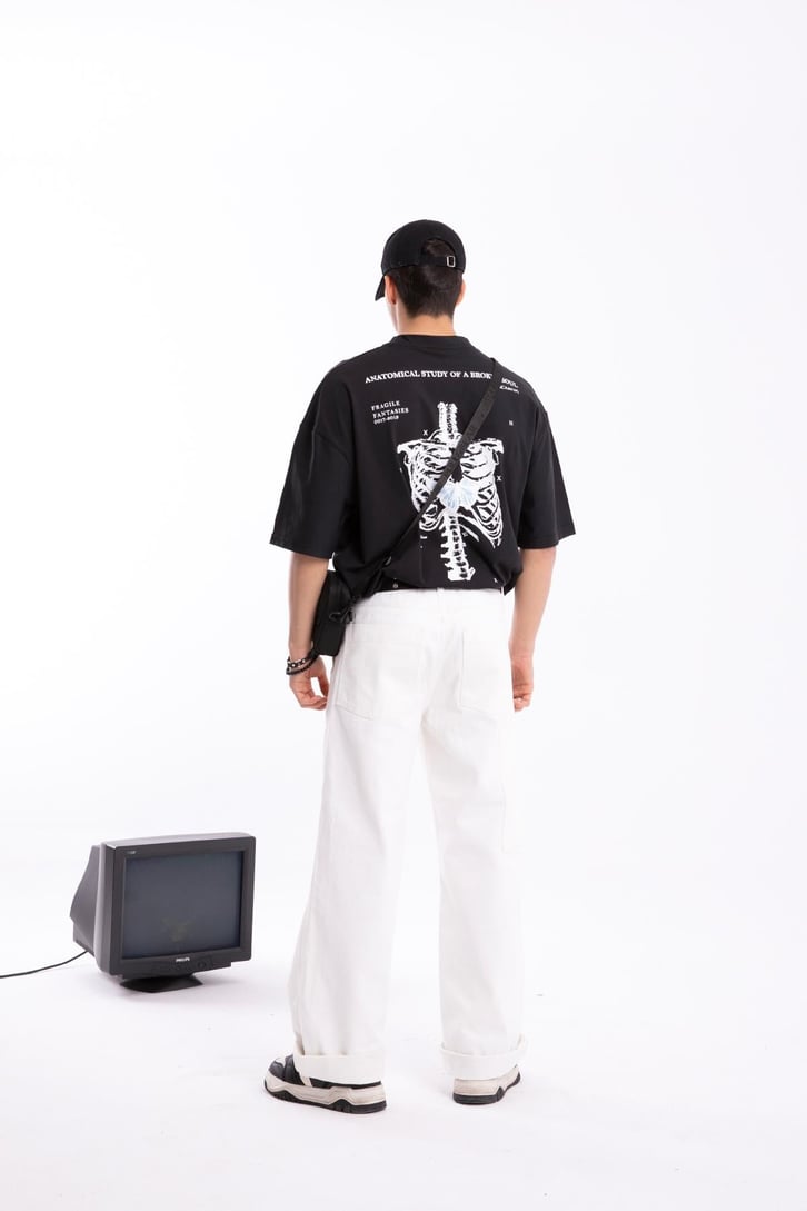 Halsey Rib Cage Sırt Baskılı Oversize Tshirt