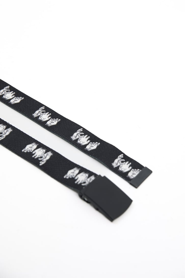 Hand Printed Siyah Kanvas Kemer