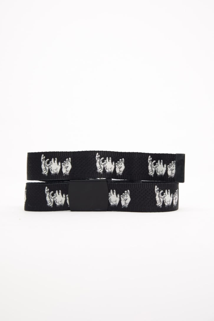 Hand Printed Siyah Kanvas Kemer
