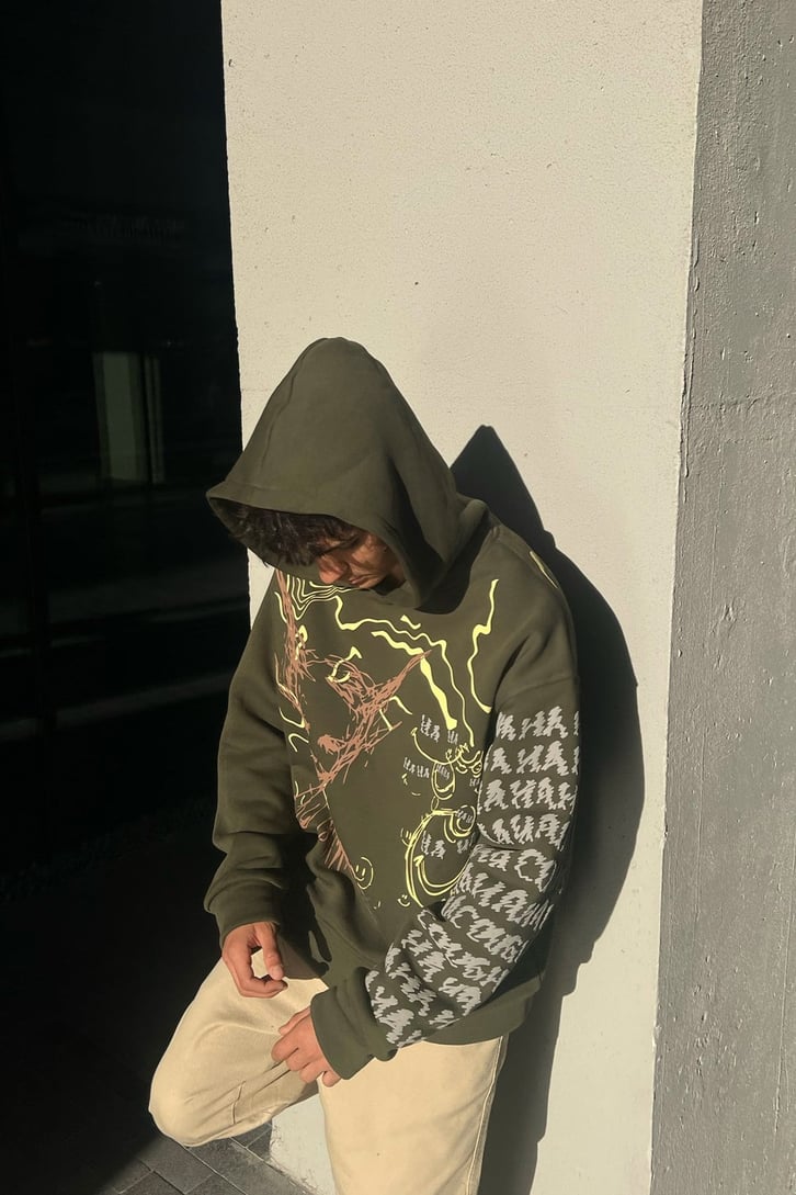 Happy Picture Baskılı Haki Oversize Sweatshirt