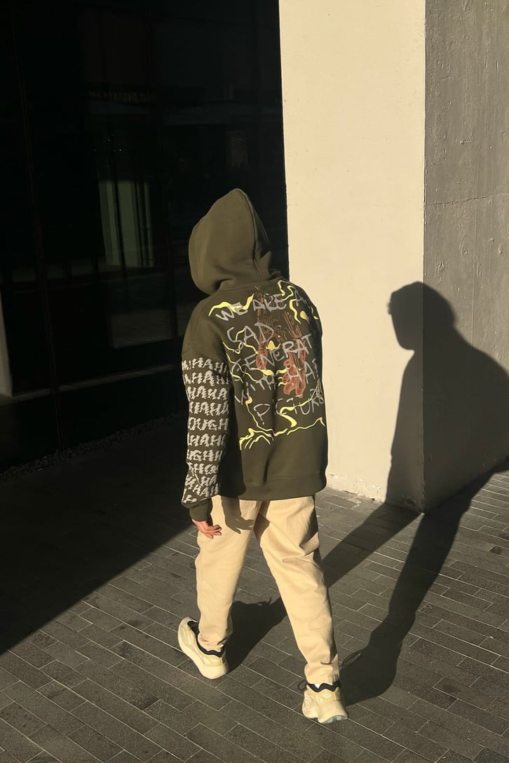 Happy Picture Baskılı Haki Oversize Sweatshirt