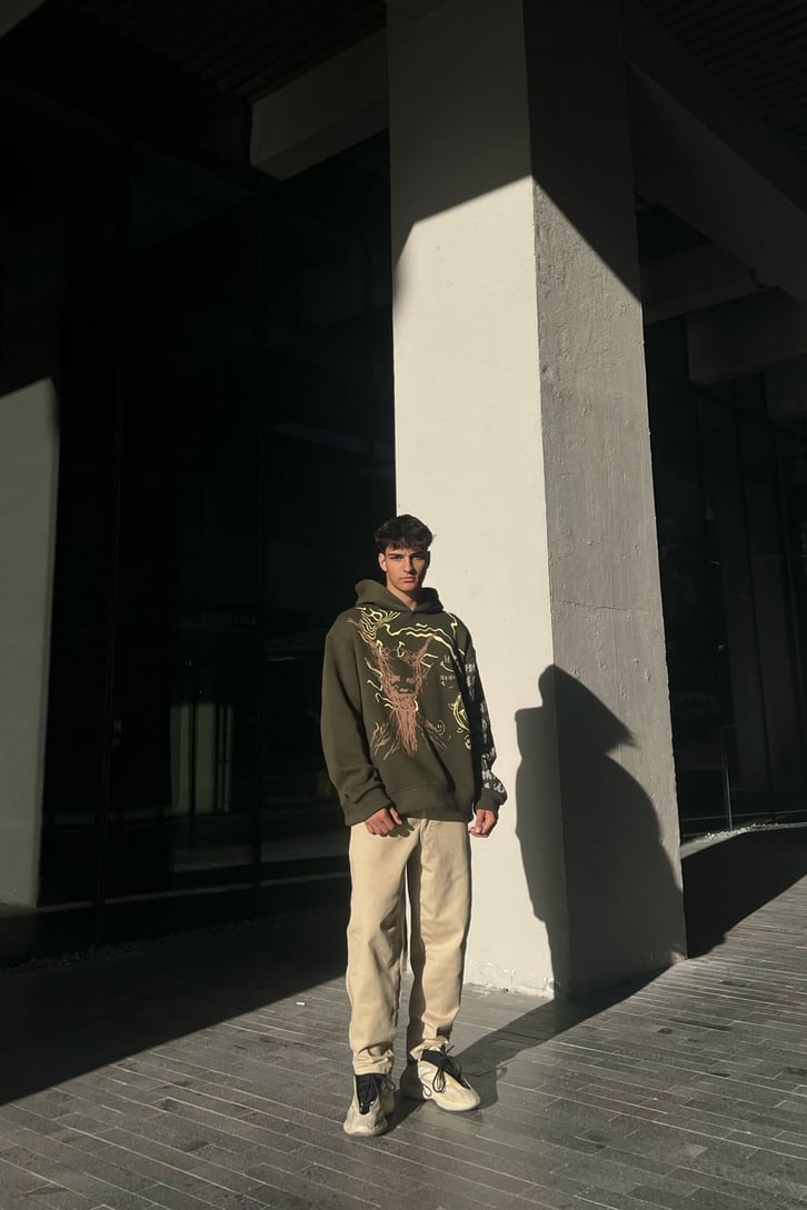 Happy Picture Baskılı Haki Oversize Sweatshirt