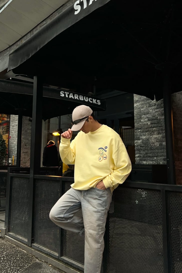 Happy Place Baskılı Sarı Oversize Sweatshirt