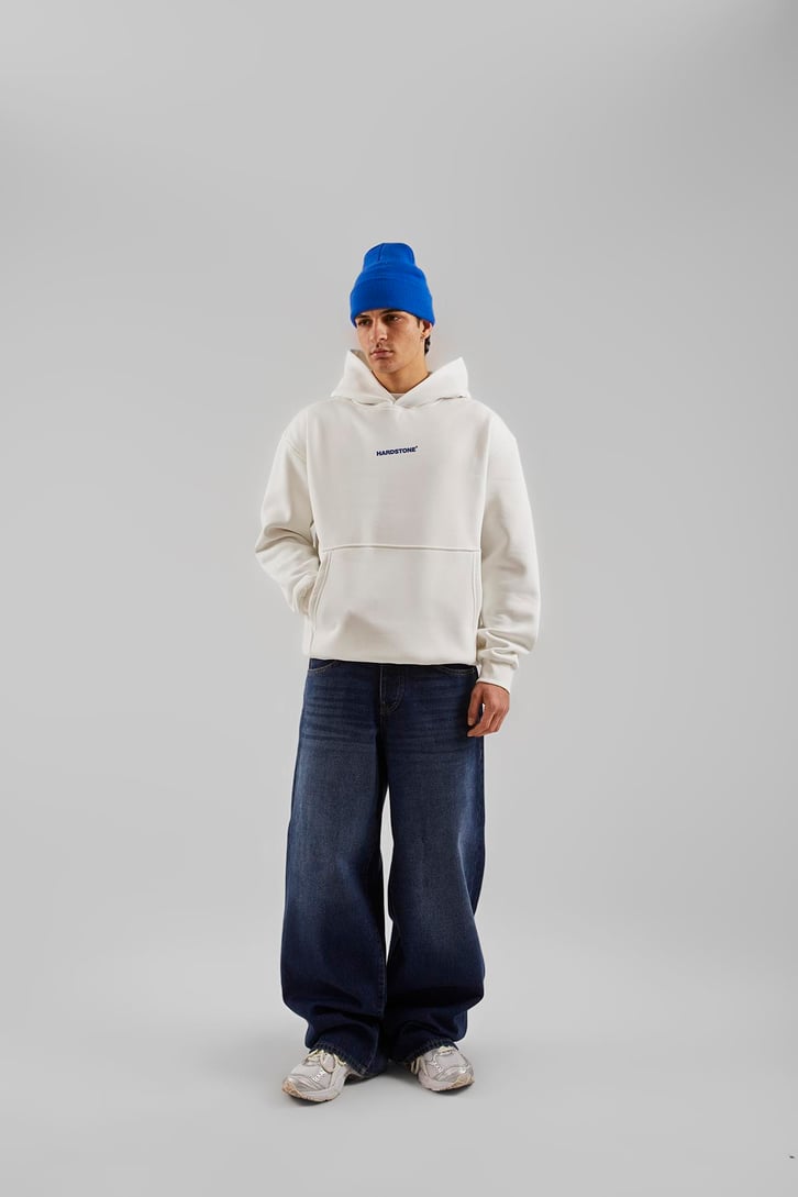 Hardstone Baskılı Beyaz Oversize Hoodie