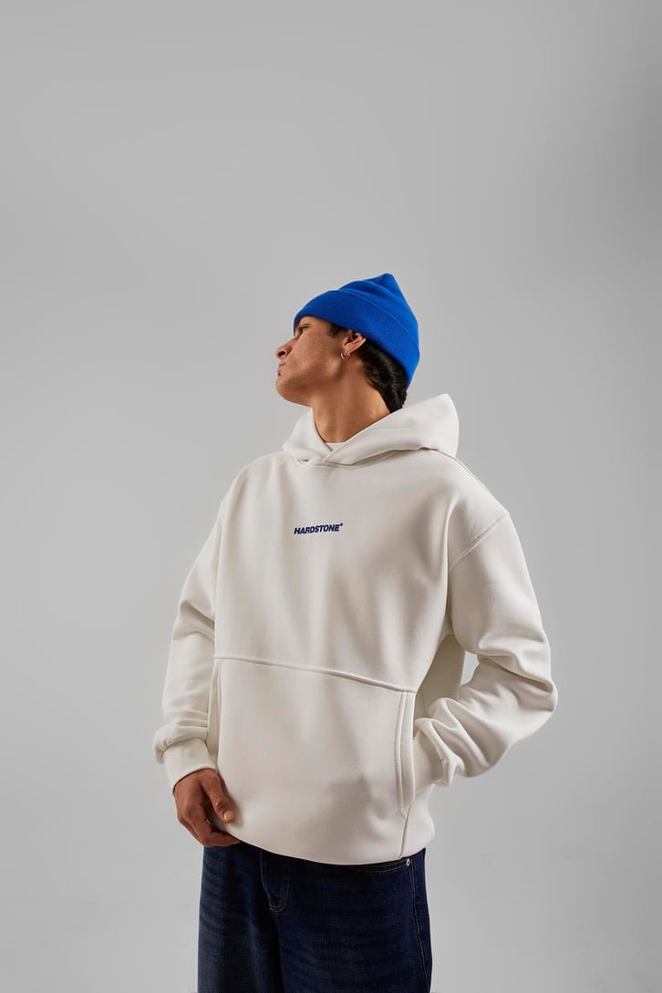 Hardstone Baskılı Beyaz Oversize Hoodie