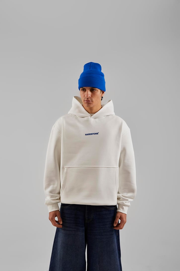 Hardstone Baskılı Beyaz Oversize Hoodie