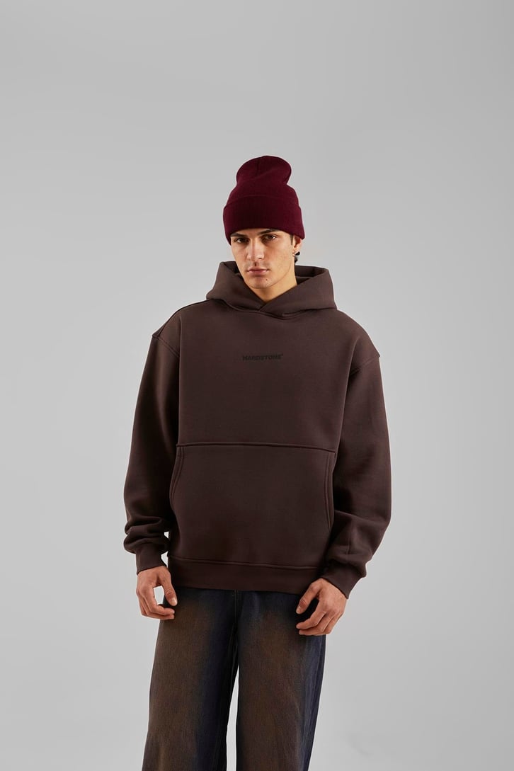Hardstone Baskılı Kahverengi Oversize Hoodie