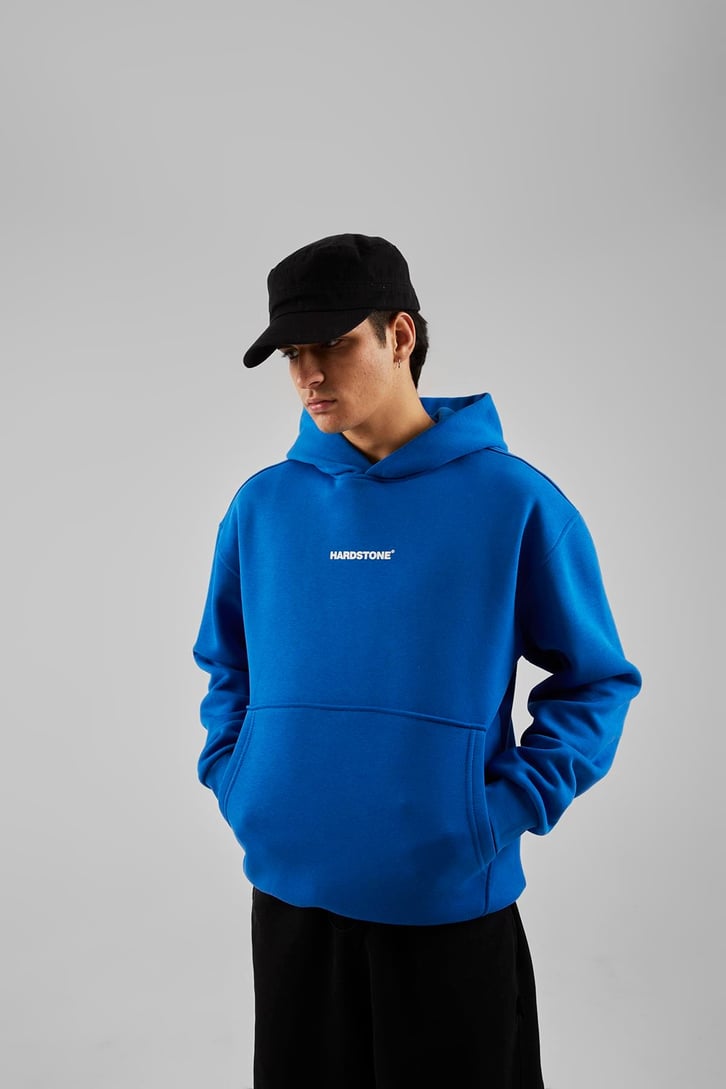 Hardstone Baskılı Mavi Oversize Hoodie