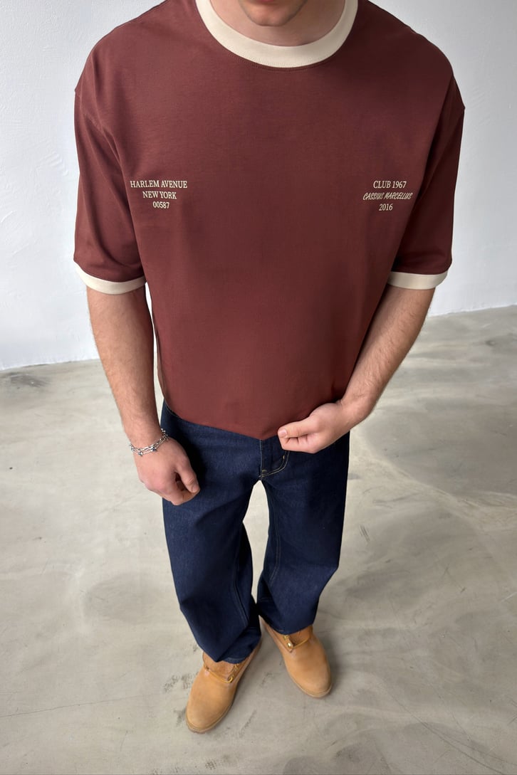 Harlem Baskılı Kahverengi Oversize Tişört