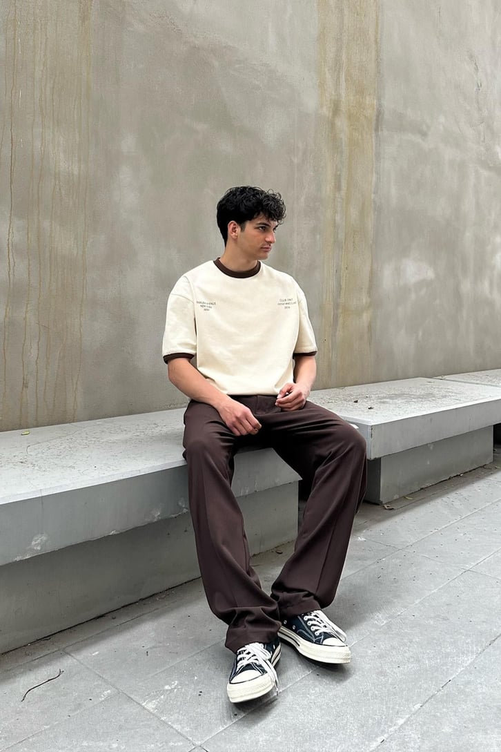Harlem Baskılı Krem Oversize Tişört