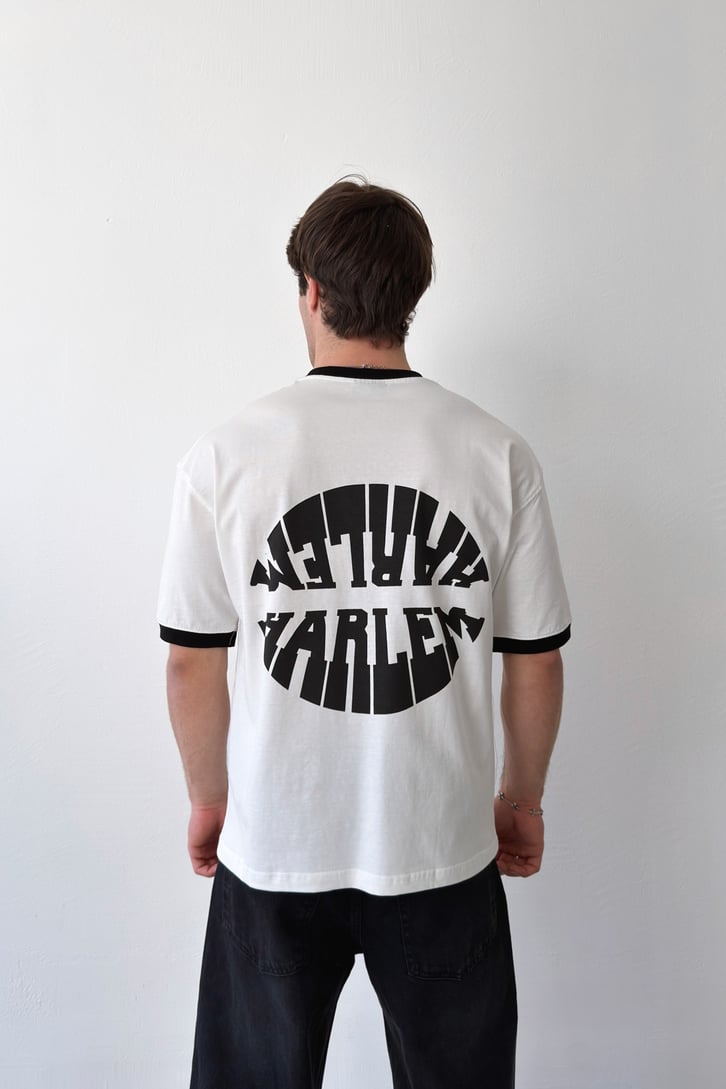 Harlem Baskılı Oversize Tişört Ekru
