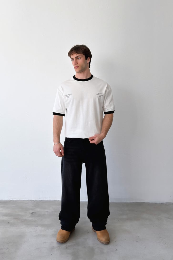 Harlem Baskılı Oversize Tişört Ekru