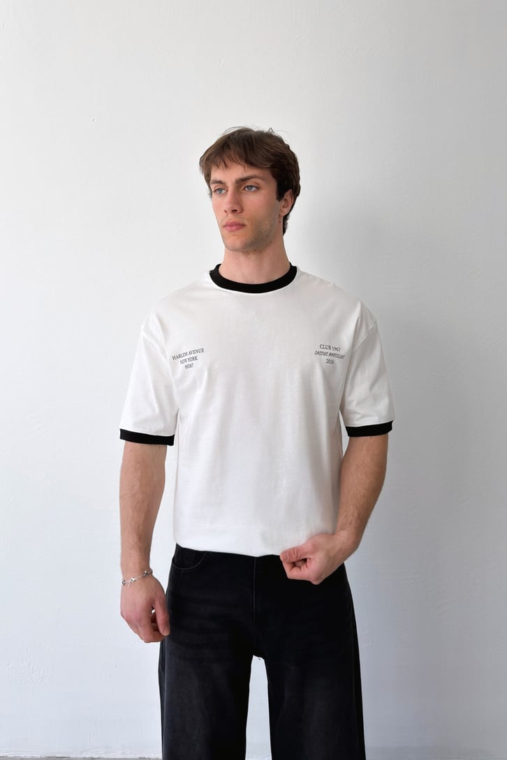Harlem Baskılı Oversize Tişört Ekru