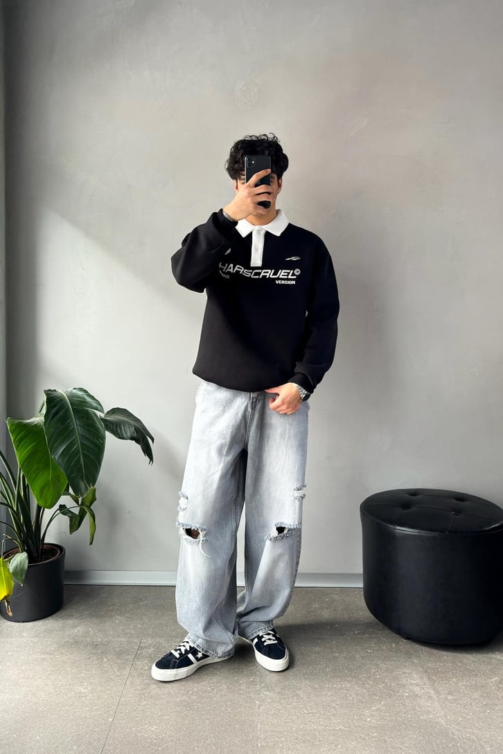 Harscruel Baskılı Düğmeli Sweatshirt