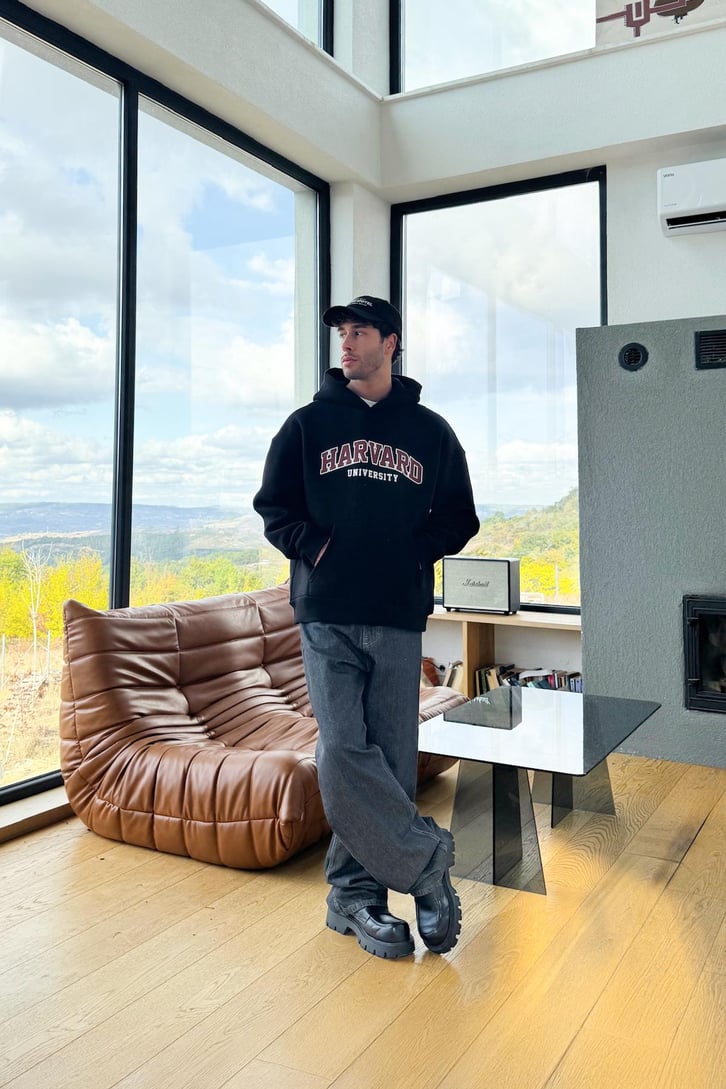 Harvard Baskılı Hoodie