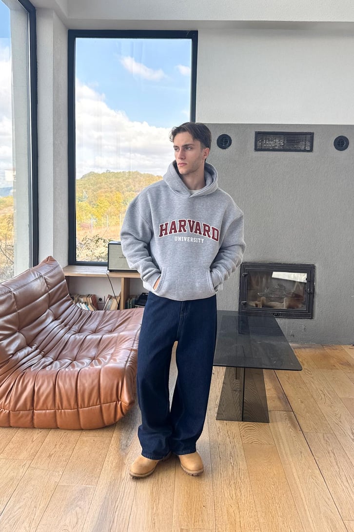 Harvard Baskılı Hoodie