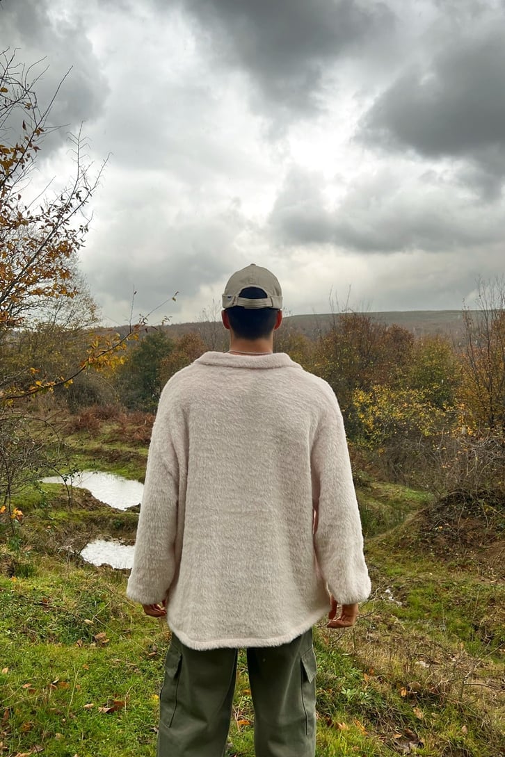 Havlu Dokulu Toz Pembe Oversize Sweatshirt