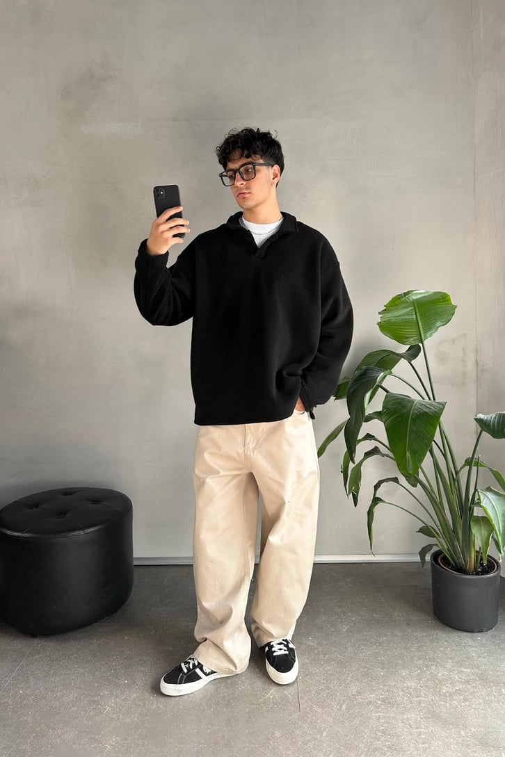 Havlu Kumaş Polo Yaka Sweatshirt
