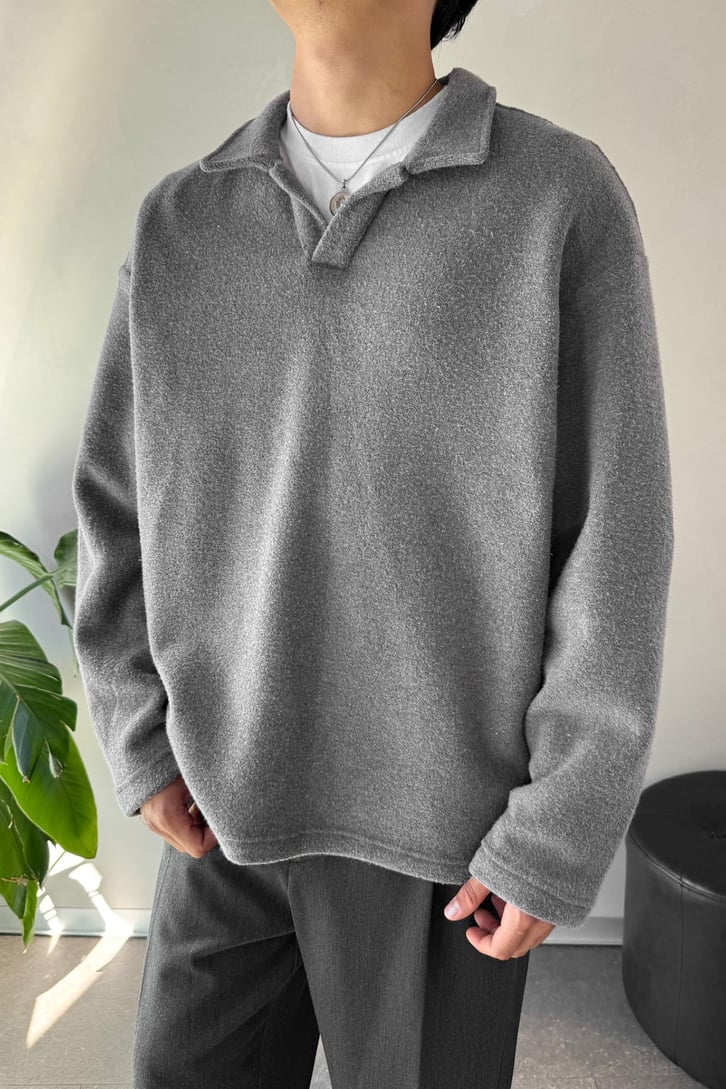 Havlu Kumaş Polo Yaka Sweatshirt