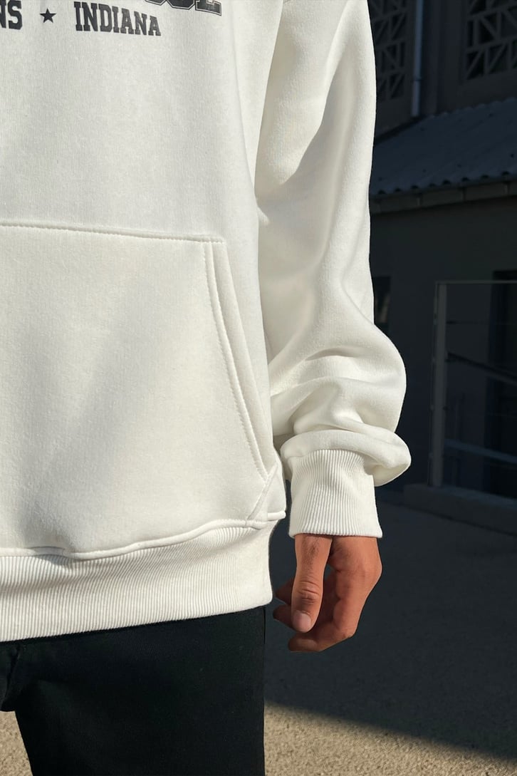 Hawkins Baskılı Beyaz Oversize Hoodie