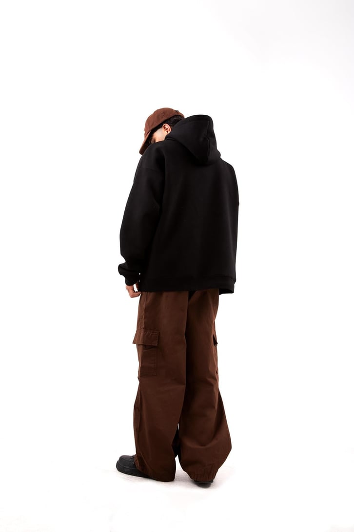 Heart Baskılı Siyah Oversize Hoodie