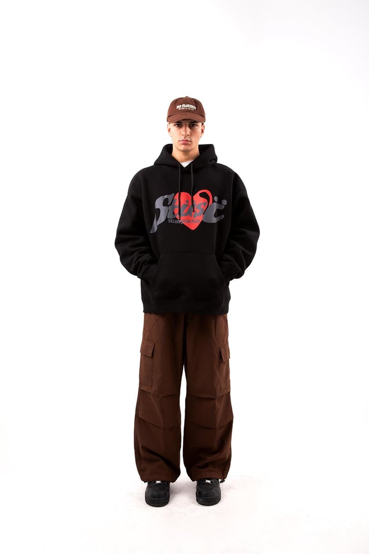 Heart Baskılı Siyah Oversize Hoodie