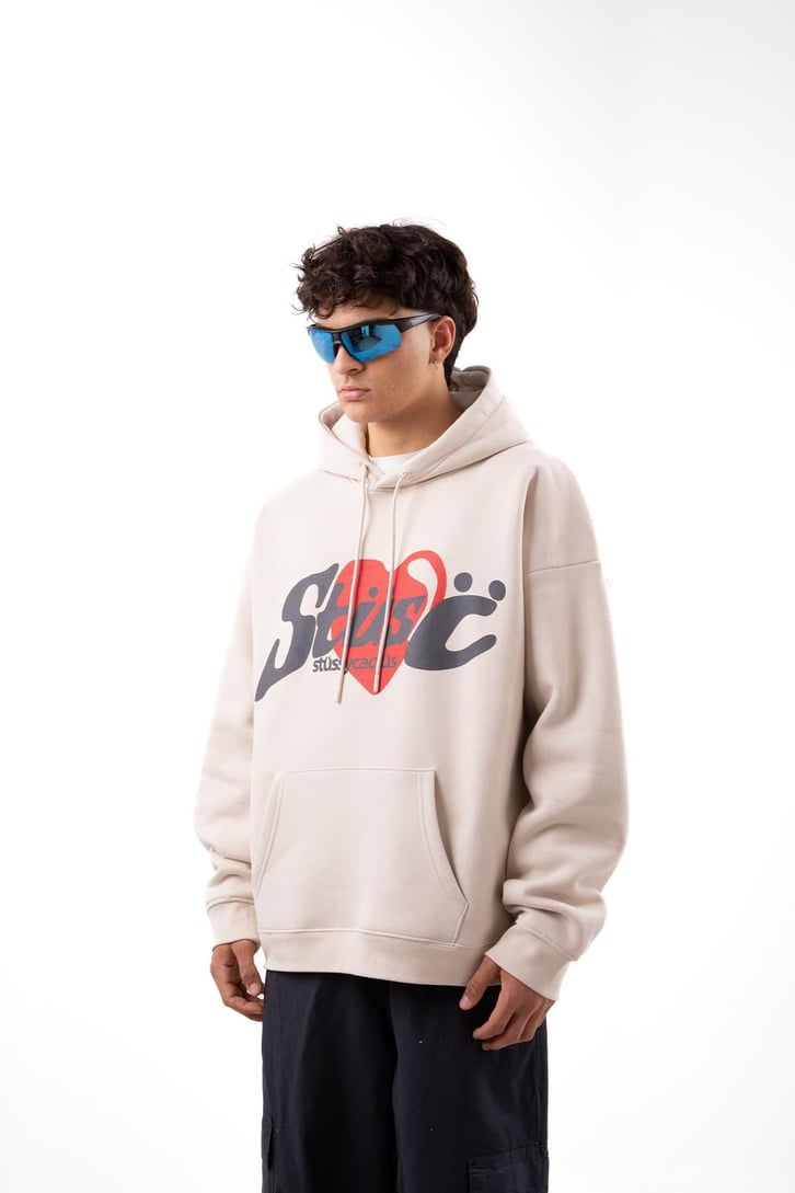 Heart Baskılı Taş Rengi Oversize Hoodie