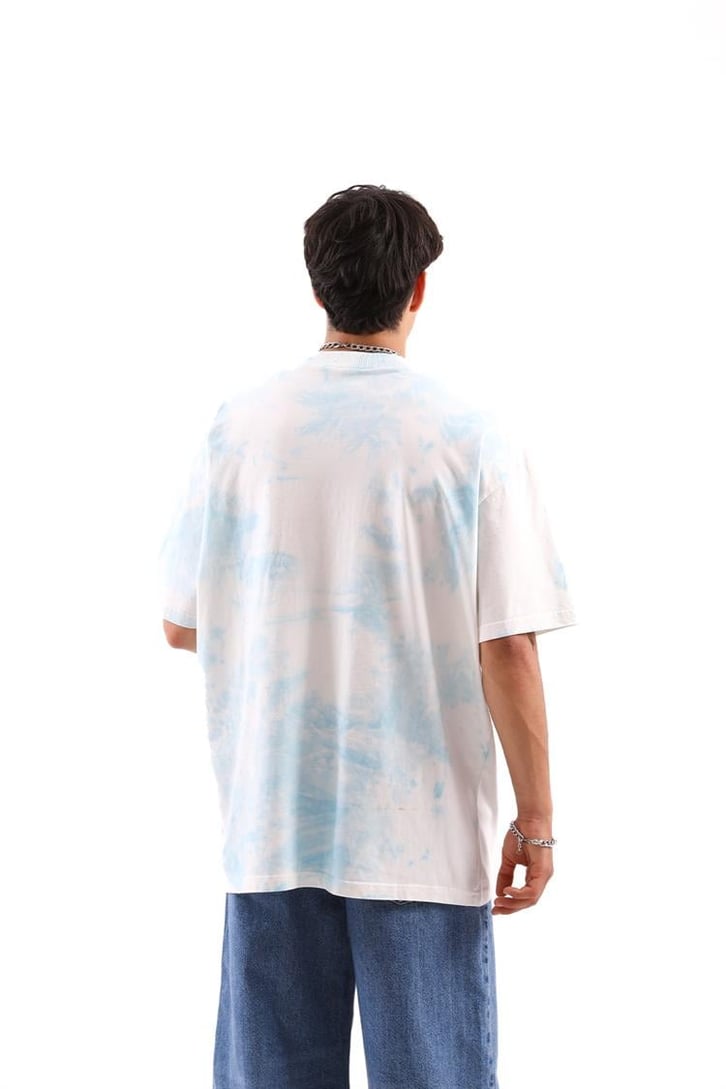Heart Break Batik Desen Mavi Oversize Tshirt