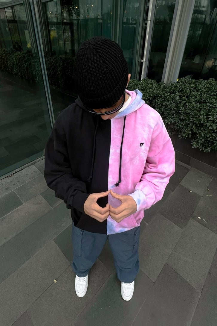 Heart Nakışlı Batik Desen Hoodie