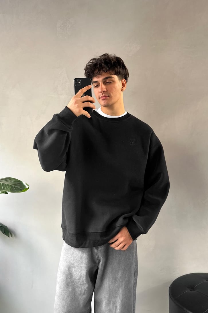 Heart Nakışlı Bisiklet Yaka Sweatshirt