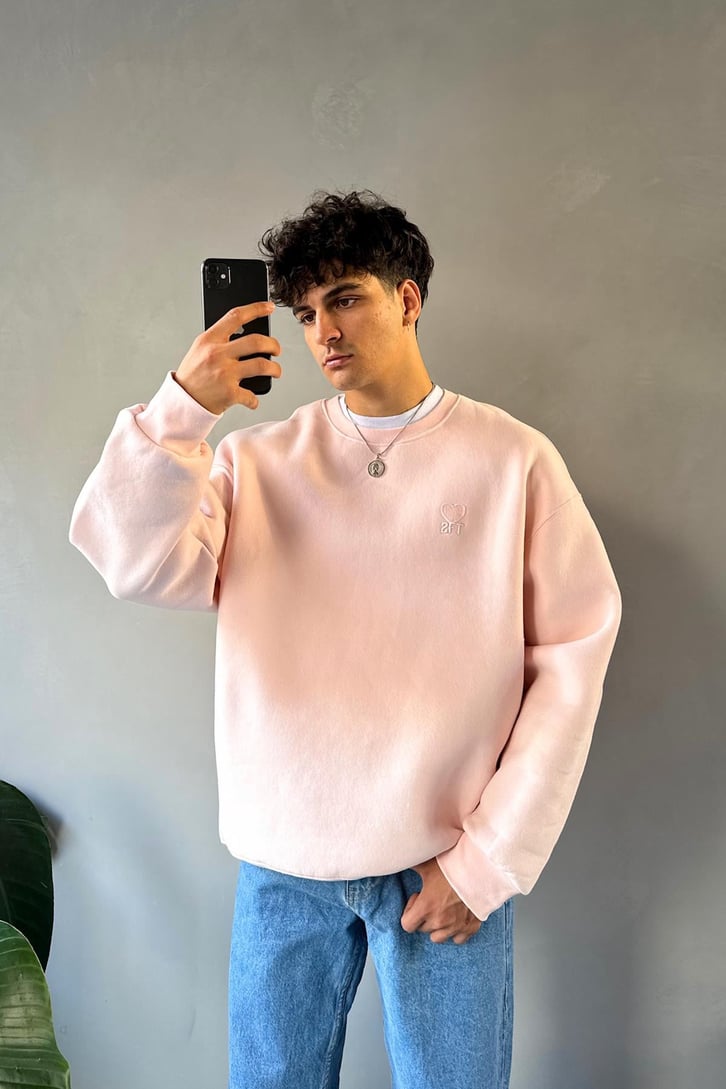 Heart Nakışlı Bisiklet Yaka Sweatshirt