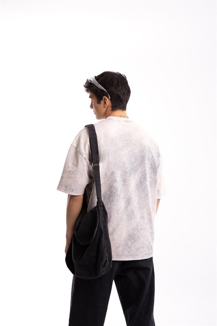 Heat Nakışlı Acid Wash Oversize Tshirt
