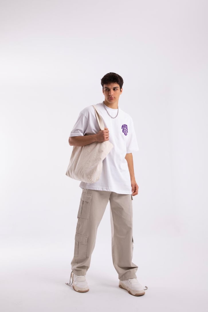 High As Fuck Baskılı Beyaz Oversize Tshirt