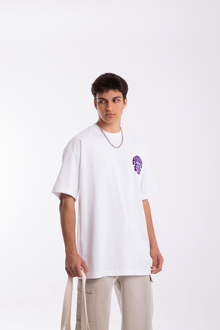 High As Fuck Baskılı Beyaz Oversize Tshirt