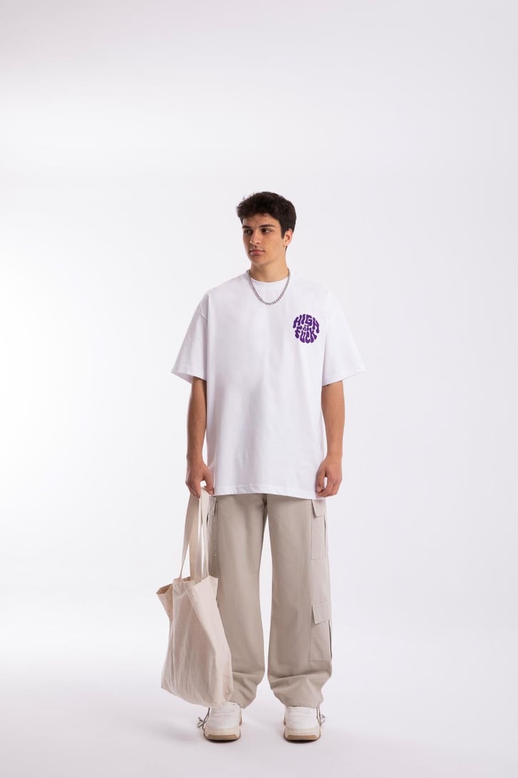 High As Fuck Baskılı Beyaz Oversize Tshirt