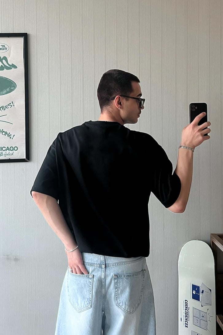 Hiragana Baskılı Oversize Tişört