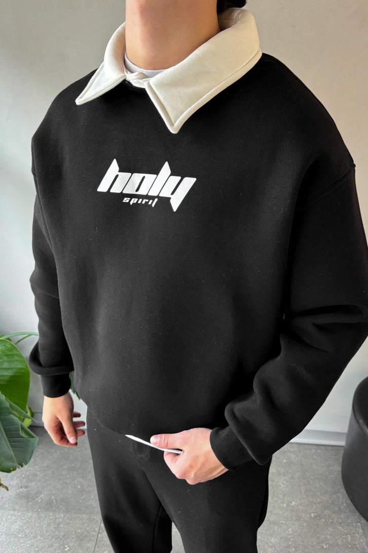 Holy Baskılı Polo Yaka Sweatshirt