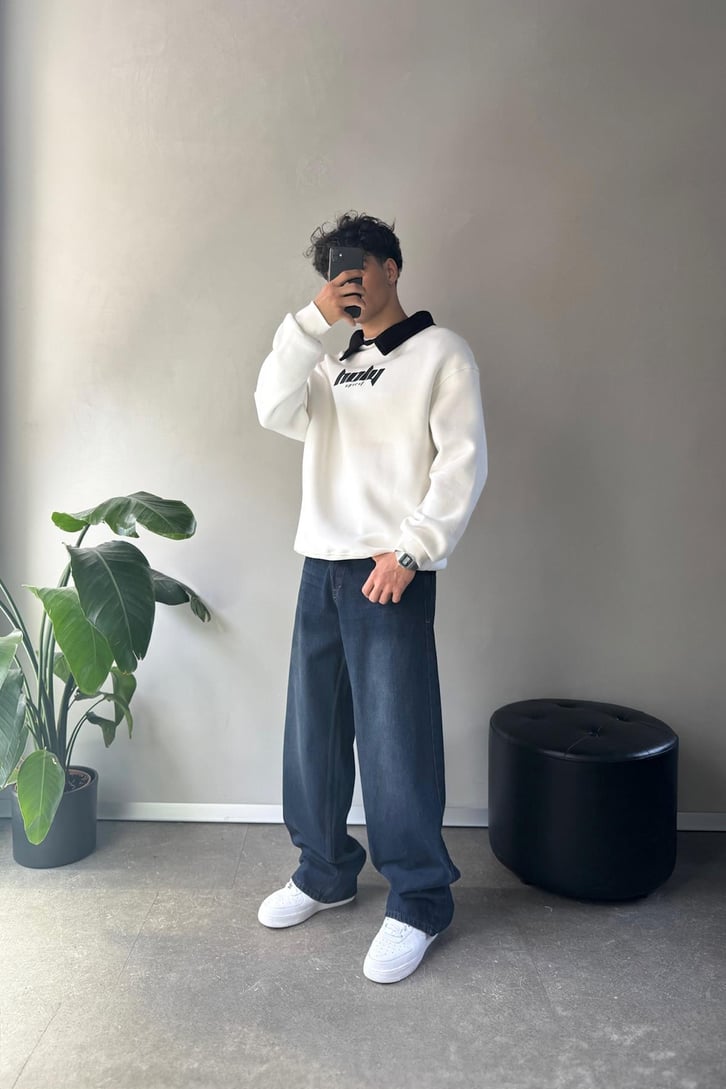 Holy Baskılı Polo Yaka Sweatshirt