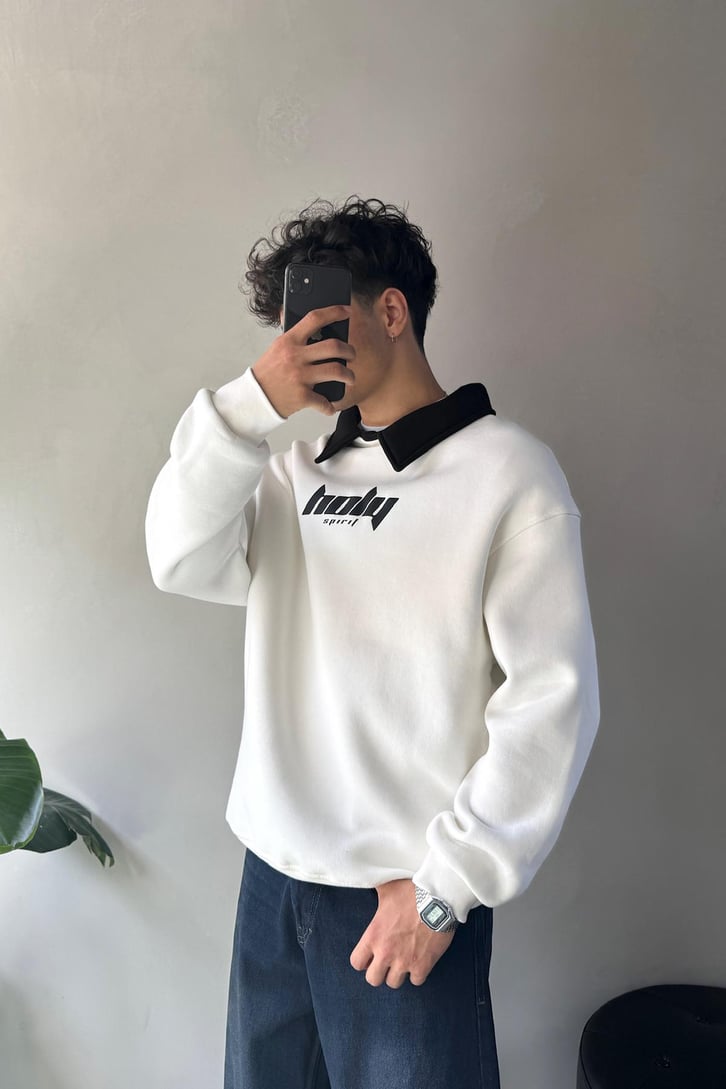 Holy Baskılı Polo Yaka Sweatshirt