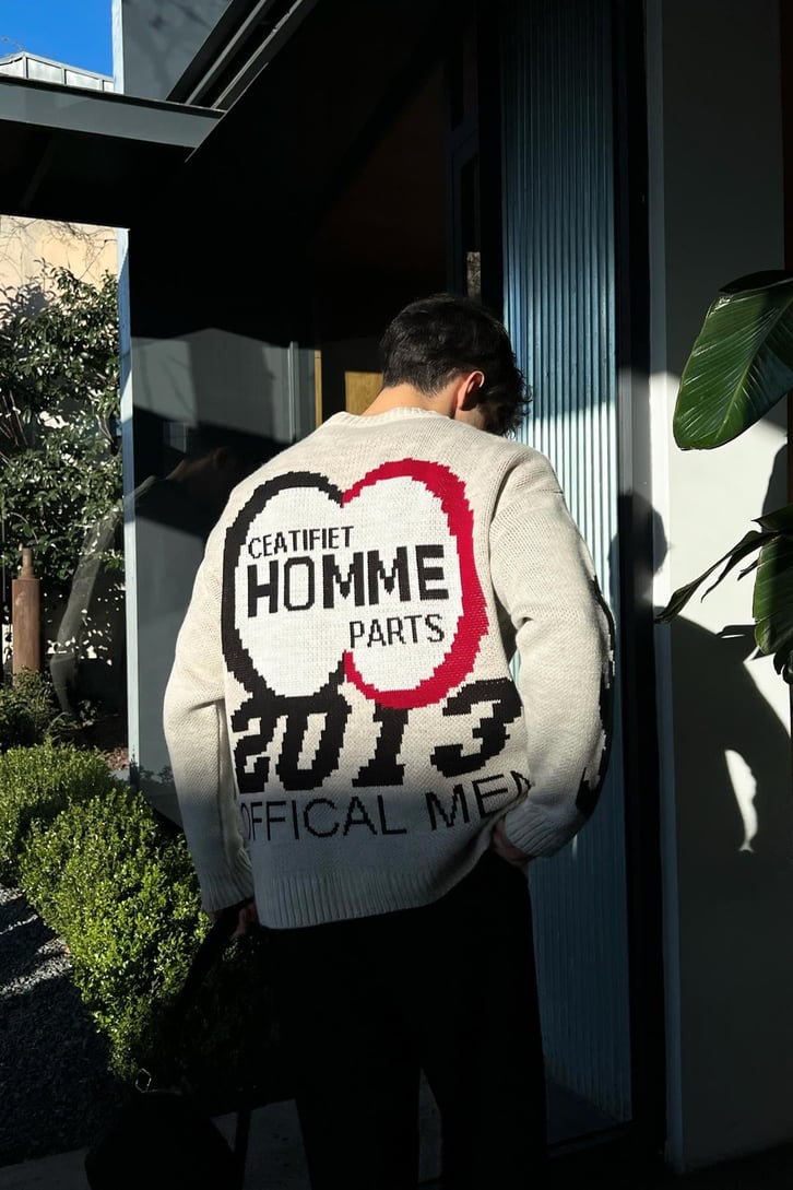 Homme 2013 Baskılı Taş Rengi Triko Kazak
