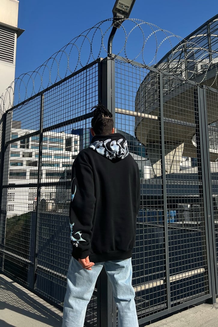 Homme Kol Baskılı Siyah Oversize Sweatshirt